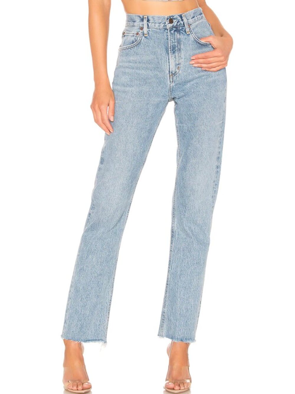 AGOLDE Cherie High Rise Straight Jeans Size 24 Light Wash Raw Hem